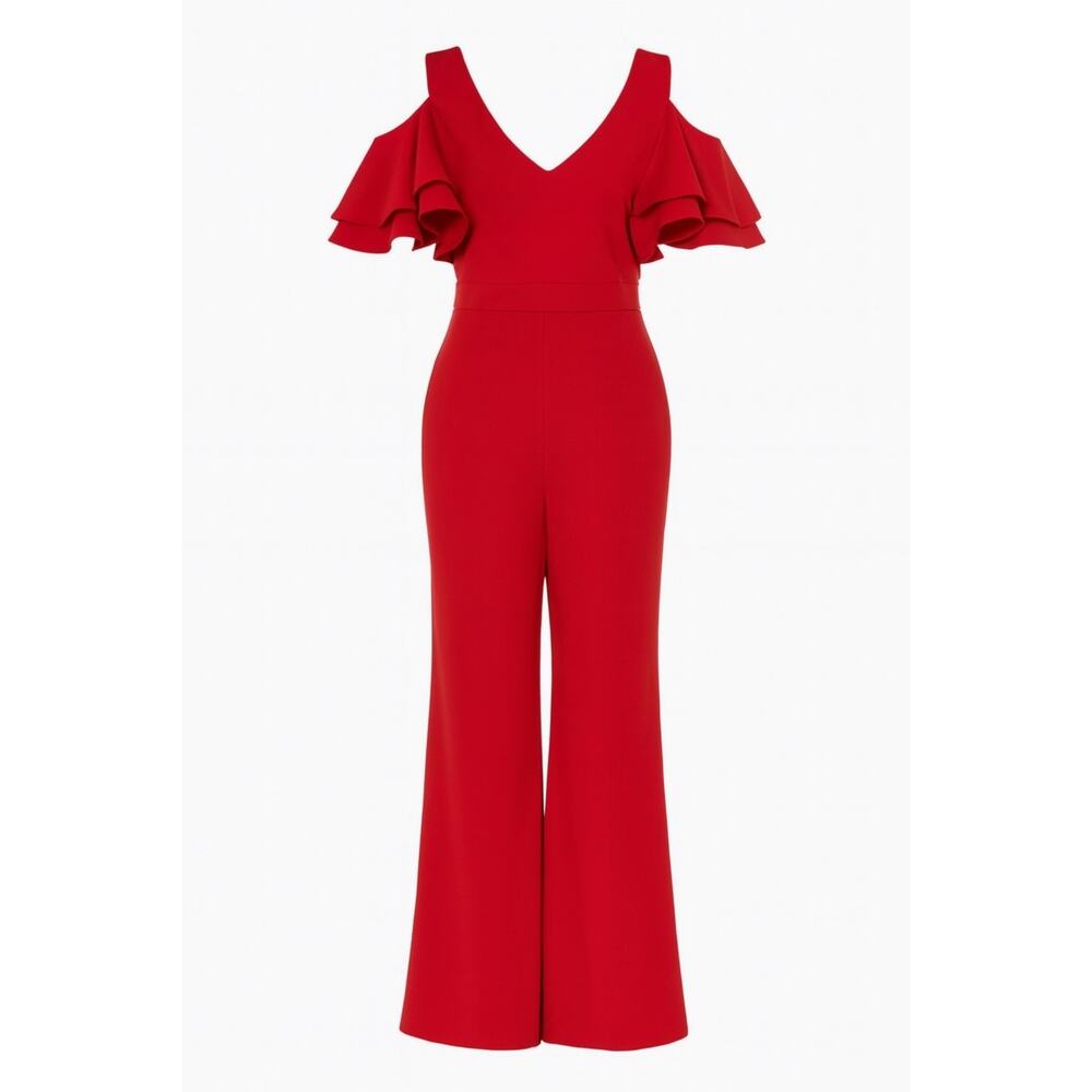 Symphony Red Cold-Shoulder V-Neck Wide-Leg Jumpsuit - Picture 2 of 2